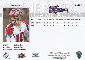 2010 Upper Deck Major League Lacrosse #2 Brad Ross Back